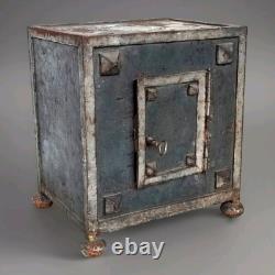 Small Antique Iron Strongbox Safe with Diamond-Point Decoration