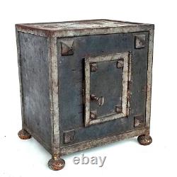 Small Antique Iron Strongbox Safe with Diamond-Point Decoration
