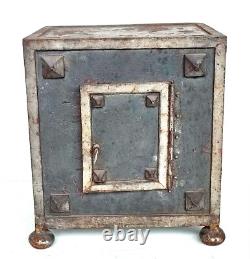 Small Antique Iron Strongbox Safe with Diamond-Point Decoration