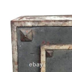 Small Antique Iron Strongbox Safe with Diamond-Point Decoration