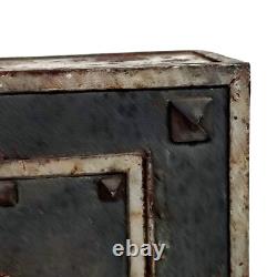 Small Antique Iron Strongbox Safe with Diamond-Point Decoration