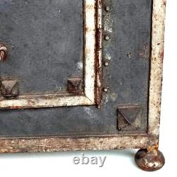 Small Antique Iron Strongbox Safe with Diamond-Point Decoration