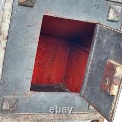 Small Antique Iron Strongbox Safe with Diamond-Point Decoration