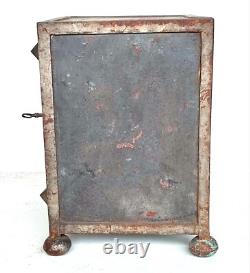 Small Antique Iron Strongbox Safe with Diamond-Point Decoration