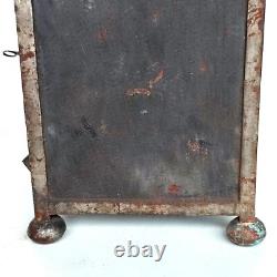 Small Antique Iron Strongbox Safe with Diamond-Point Decoration
