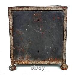 Small Antique Iron Strongbox Safe with Diamond-Point Decoration