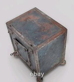 Small Antique Iron Strongbox Safe with Diamond-Point Decoration
