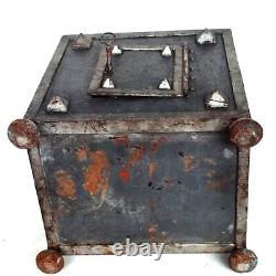 Small Antique Iron Strongbox Safe with Diamond-Point Decoration