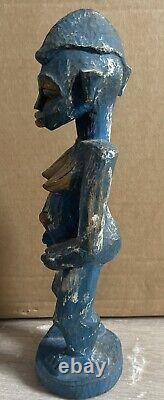 Small Statue of African Woman in Colored Blue Wood