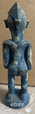 Small Statue of African Woman in Colored Blue Wood