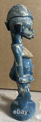 Small Statue of African Woman in Colored Blue Wood