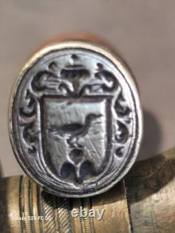 Small Wax Seal Stamp with Unidentified Coat of Arms, Heavily Damaged Handle