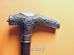 Snuff Box Walking Stick with Opening System and Decorated Metal Handle