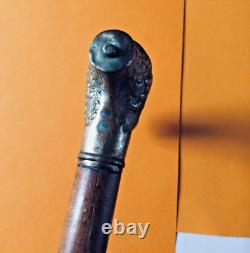 Snuff Box Walking Stick with Opening System and Decorated Metal Handle