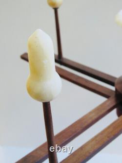 Spinning Wheel, Bobbin Winder, Thread Unroller, Skein Winder, Antique, Turned Wood & Alabaster
