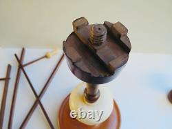 Spinning Wheel, Bobbin Winder, Thread Unroller, Skein Winder, Antique, Turned Wood & Alabaster
