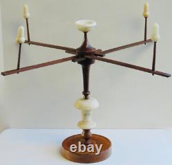 Spinning Wheel, Bobbin Winder, Thread Unroller, Skein Winder, Antique, Turned Wood & Alabaster