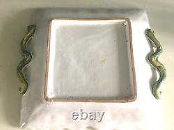 Square Plate Signed in Marseille Faience 19th Century, Decorated with Gallant Scenes