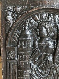 St. Barbara, Panel Haute Epoque Carved Wood, Renaissance, Sixteenth Seventeenth