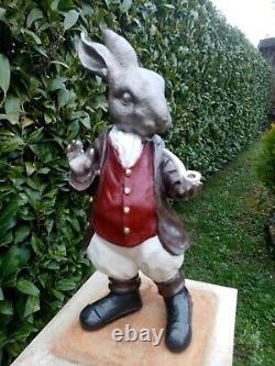 Statue In Cast Iron Rabbit In Period Clothing Painted Exterior/inner Decoration