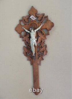 Stunning And Rare Large Large Oak Crucifix Carved In Late 19th Century