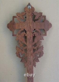 Stunning And Rare Large Large Oak Crucifix Carved In Late 19th Century