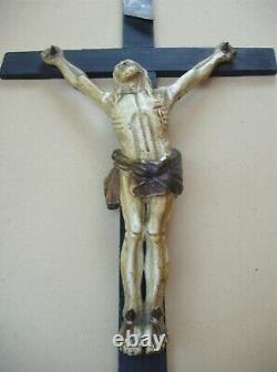 Stunning And Rare Large Large Wooden Crucifix Carved In Late 18th / Early XIX S