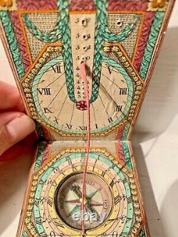 Sundial Diptych De Pocket In Wood With 18th Century Compass