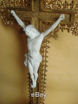 Superb And Rare Crucifix Gilded With Gold Leaf Nineteenth Century