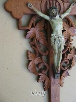 Superb And Rare Grand Crucifix Wall Oak Carved Fine XIX Century