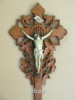 Superb And Rare Large Wall Crucifix In Oak Carved Late XIX Century