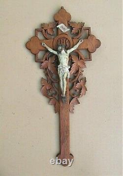 Superb And Rare Large Wall Crucifix In Oak Carved Late XIX Century