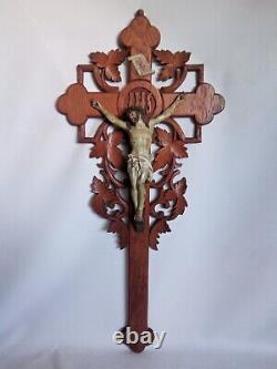 Superb And Rare Large Wall Crucifix In Oak Carved Late XIX Century 61 CM