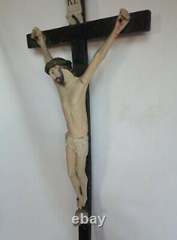 Superb And Rare Large Wooden Crucifix Carved Late XVIII / Early XIX S. 77 CM