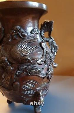 Superb Bronze Vase Japan Japanese Era Meiji Decor Phnix And Plant 19 Th