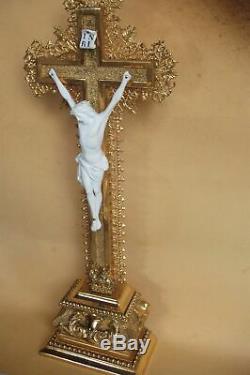 Superb Crucifix Gilded With Gold-epoque Napoleon III