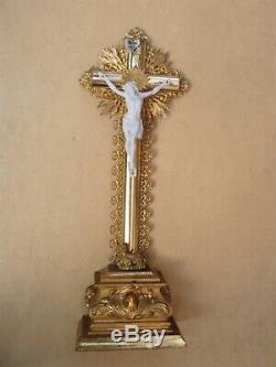 Superb Golden Crucifix With Gold Leaf- Louis-philippe Period