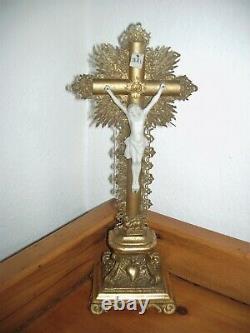 Superb Golden Jansenist Crucifix With Gold Leaf Epoque Louis-philippe