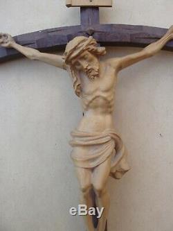 Superb Large Crucifix Carved Wood Early Twentieth Century