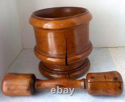 Superb Large Mortar & Pestle in Turned Wood, Herbalist, Apothecary. 19th Century