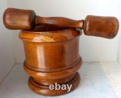 Superb Large Mortar & Pestle in Turned Wood, Herbalist, Apothecary. 19th Century