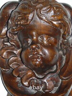 Superb Rare Ancient Wood Angel Head Carved From The 18th Art Populaire