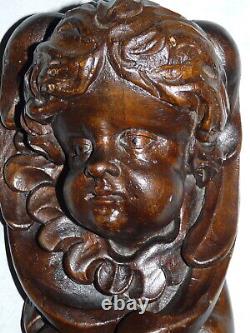 Superb Rare Ancient Wood Angel Head Carved From The 18th Art Populaire