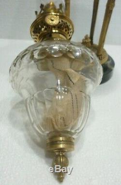 Superb Small Bronze Empire Oil Lamp Crystal Top Baccarat Nineteenth