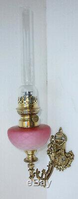 Superb Wall Oil Lamp Bronze Pink Top (baccarat) Nineteenth
