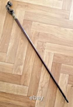 Superb antique mahogany cane with a beautiful carved knob, 19th century faun decoration