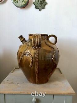 Superb large glazed earthenware oil jug, Wood-fired oven baking Cliousclat