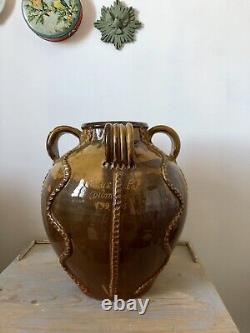 Superb large glazed earthenware oil jug, Wood-fired oven baking Cliousclat