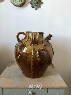 Superb large glazed earthenware oil jug, Wood-fired oven baking Cliousclat