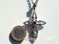 T Beautiful Cross With Marcassite & Stone + Chain ​​jaseron / Ancient Xixth Money